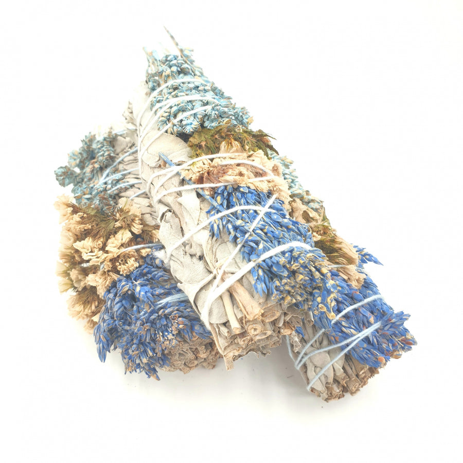 White Sage &amp; Statice sinuata &amp; Sorghum Smudge 12cm (3 x 40-50 grams)