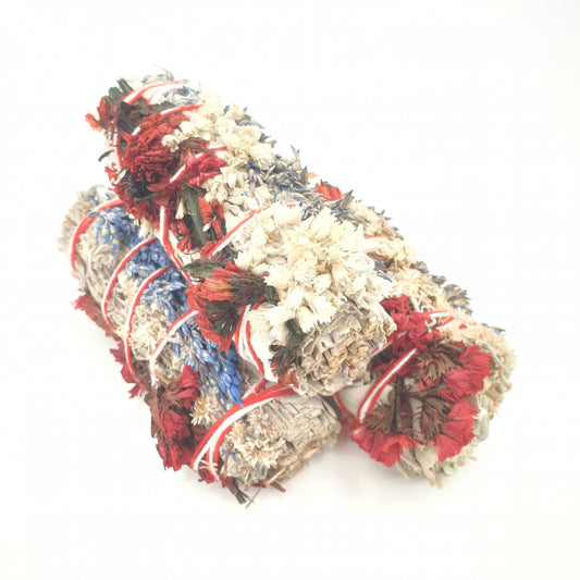 White Sage &amp; Statice sinuata &amp; Verbascum Smudge 12cm (3 x 30-40 grams)