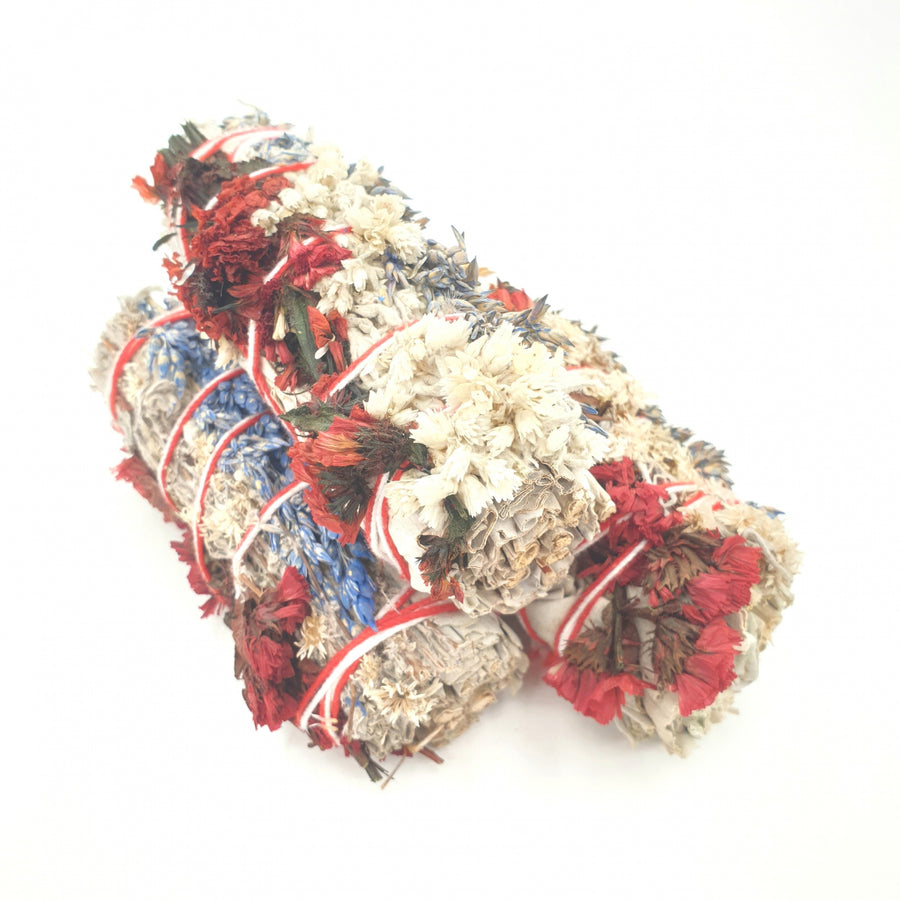 White Sage &amp; Statice sinuata &amp; Verbascum Smudge 12cm (3 x 30-40 grams)