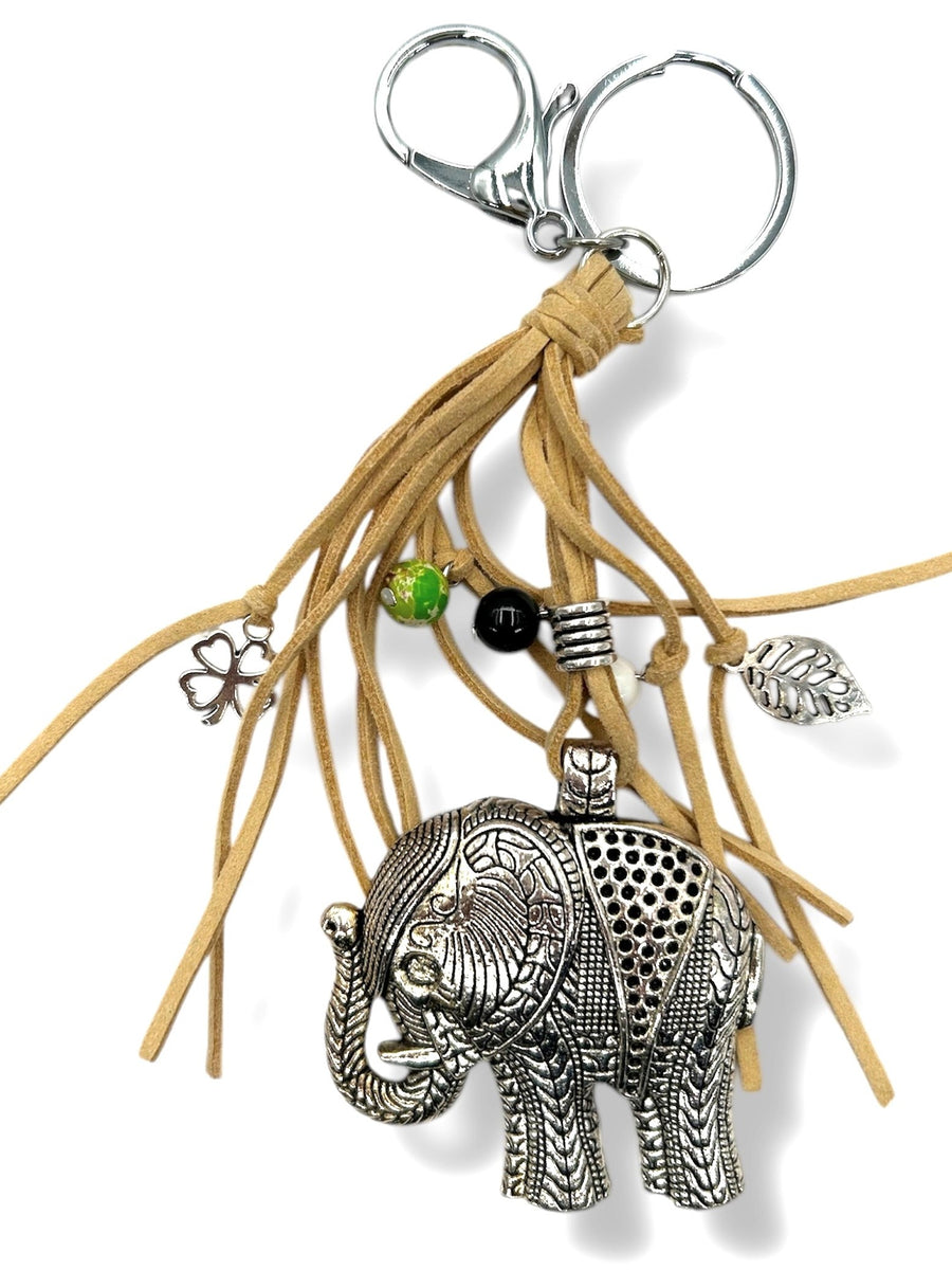 Wholesale Metal Elephant Keychain with Light Brown Tassels