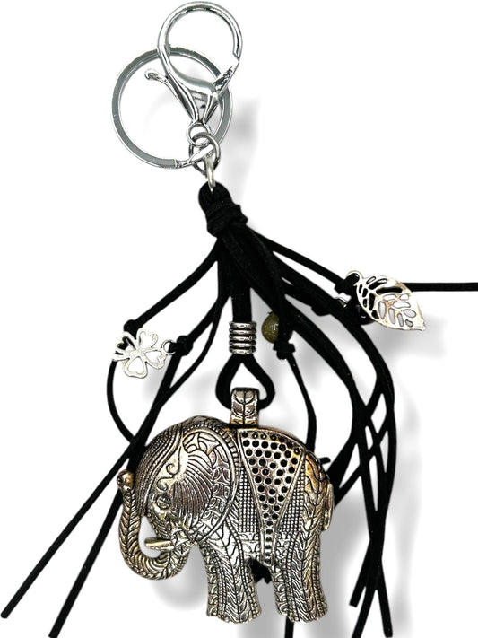 Wholesale Metal Elephant Keychain with Black Tassels