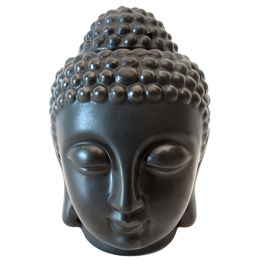 Black Ceramic Buddha Head Oil Burner (13 cm)